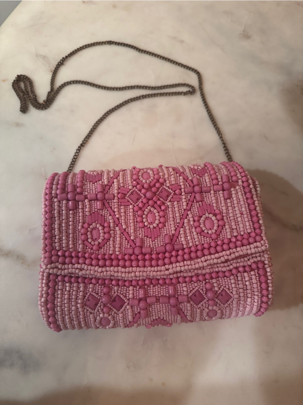 Beaded Pink Crossbody Clutch